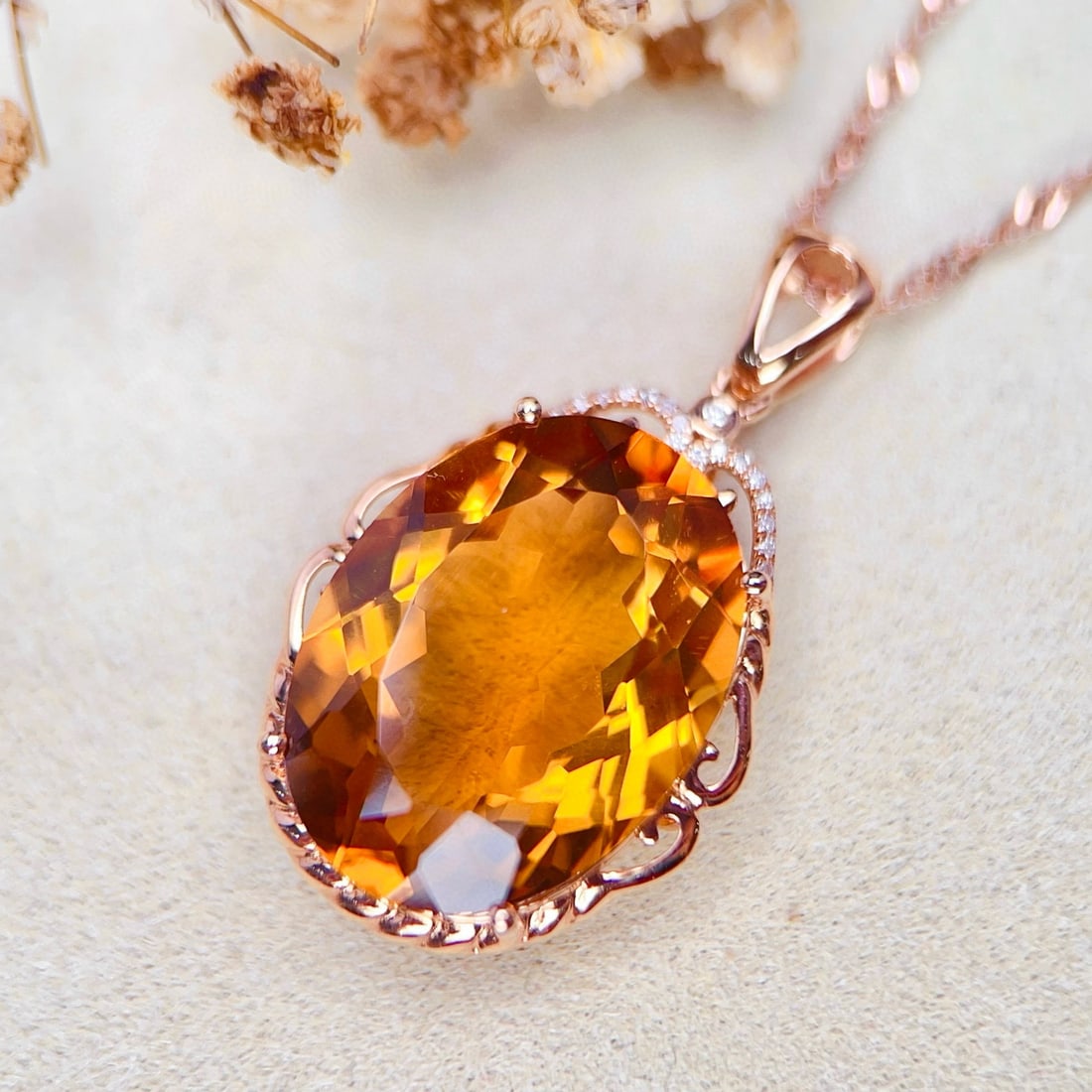 14k Gold 16.50 Ctw Natural Citrine & Diamond Pendant( Without Chain ) - 2