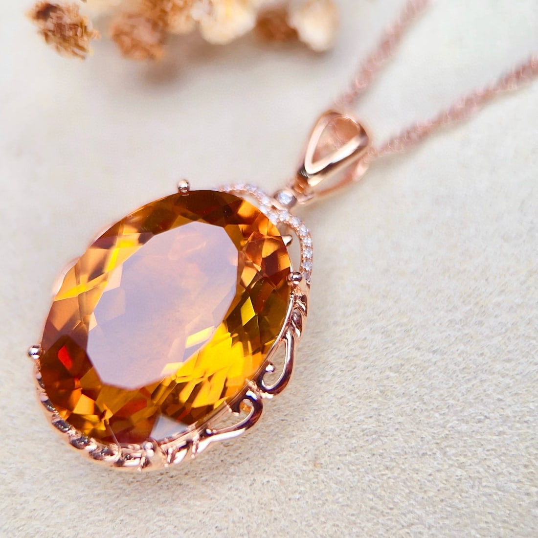 14k Gold 16.50 Ctw Natural Citrine & Diamond Pendant( Without Chain ) - 3