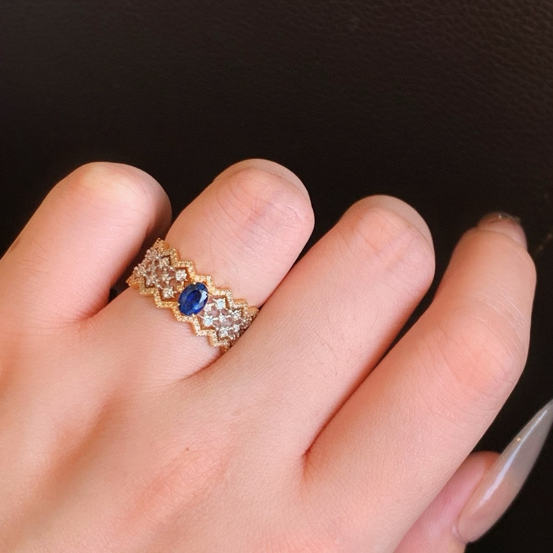 14k Gold 1.05 Ctw Natural Sapphire & Diamond Ring - 7