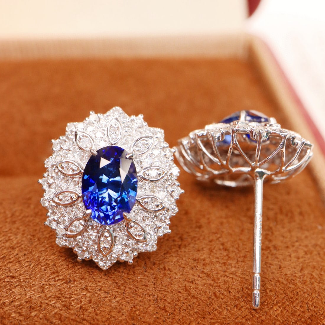 14k Gold 2.60 Ctw Natural Sapphire & Diamond Earrings - 2