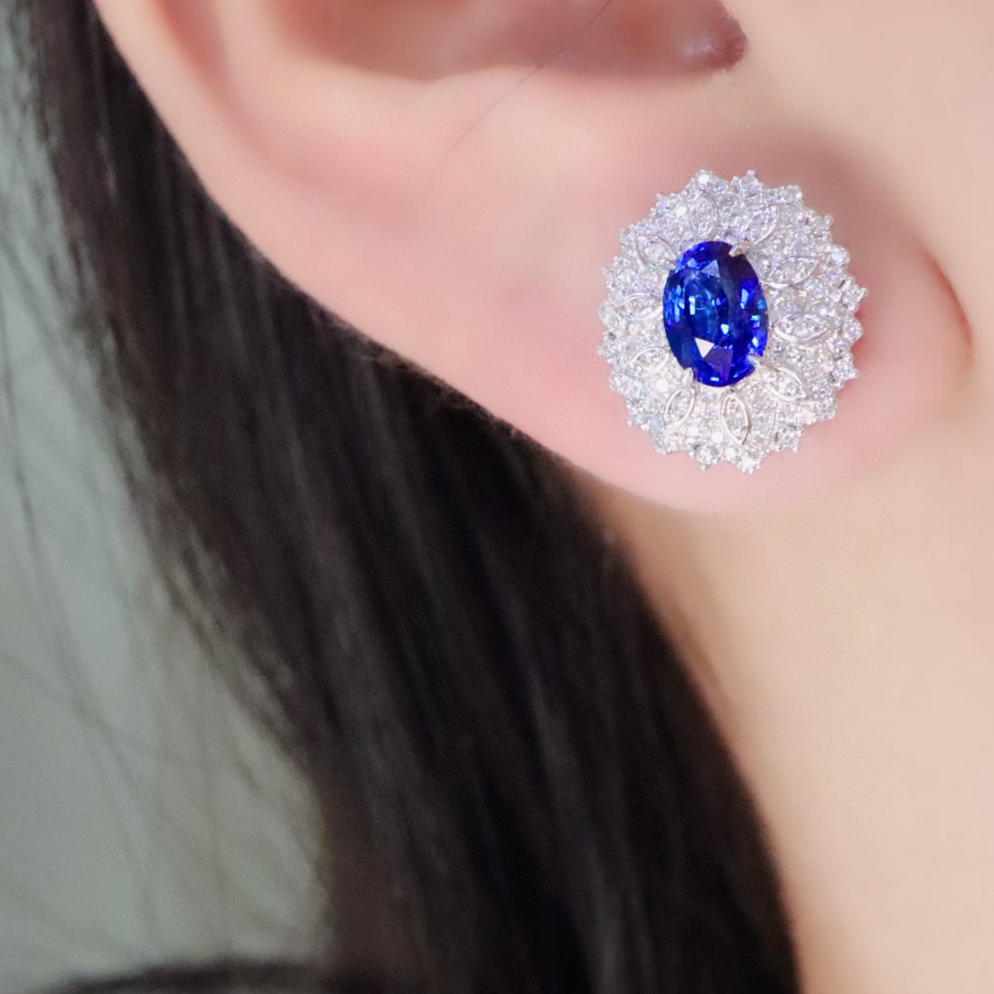 14k Gold 2.60 Ctw Natural Sapphire & Diamond Earrings - 3