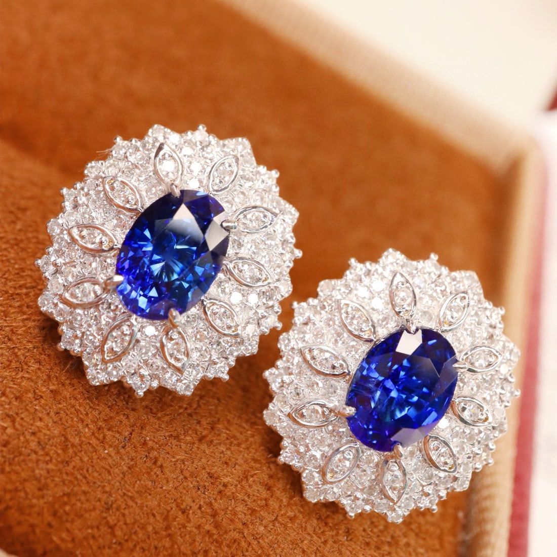 14k Gold 2.60 Ctw Natural Sapphire & Diamond Earrings - 4