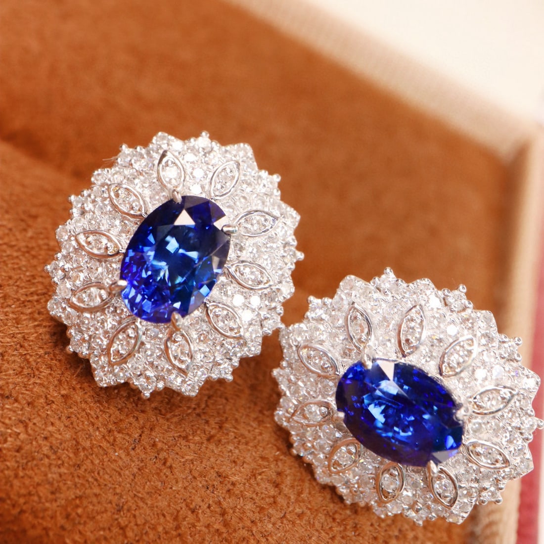 14k Gold 2.60 Ctw Natural Sapphire & Diamond Earrings - 5