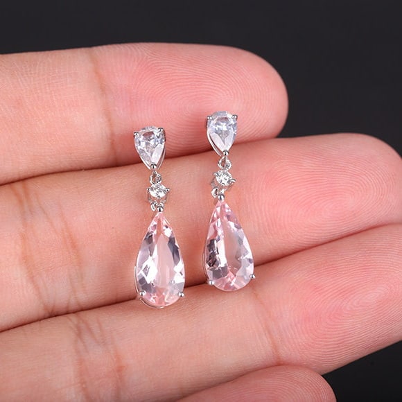 14k Gold 4.47 Ctw Natural Morganite & Diamond Earrings - 5