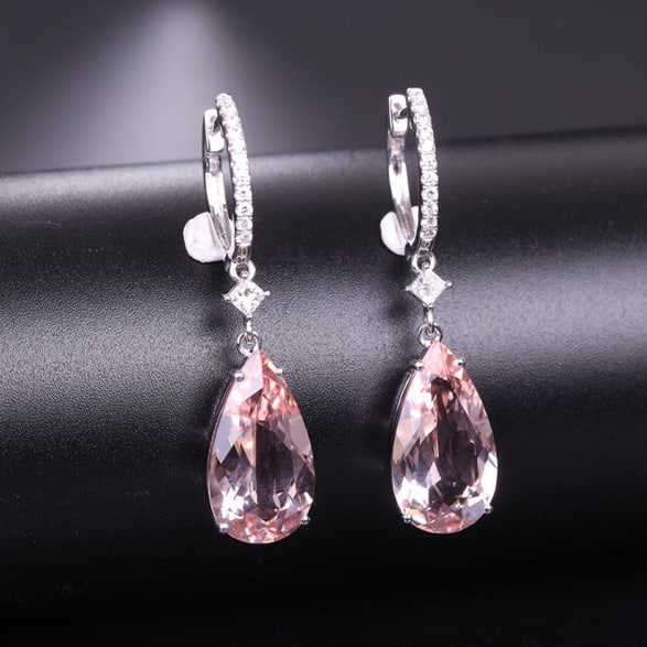 14k Gold 8.84 Ctw Natural Morganite & Diamond Earrings - 2