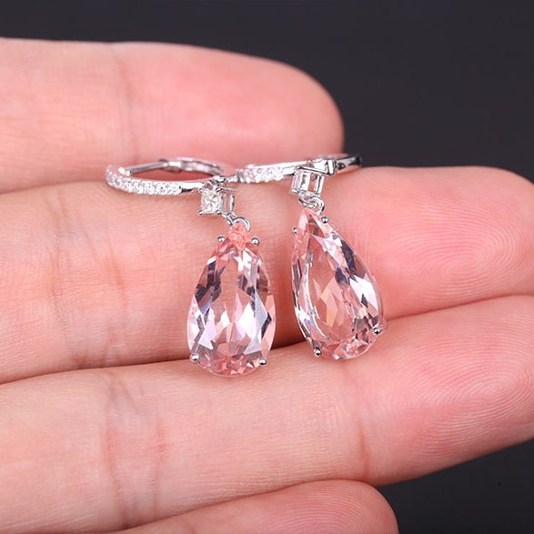 14k Gold 8.84 Ctw Natural Morganite & Diamond Earrings - 7