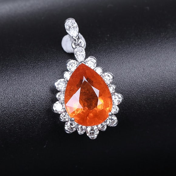 14k Gold 3.94 Ctw Natural Spessartine & Diamond Pendant( Without Chain ) - 4