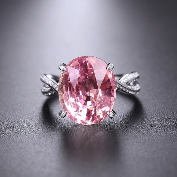 14k Gold 7.74 Ctw Natural Tourmaline & Diamond Ring: Ref:231140012 // gold content:14k gold // ring size:7. 25us // // main gemstone:tourmaline // shape:oval // carat weight:7. 3ct // color:pink // treatment:natural // // adjacent gemstone 2 : diamond /