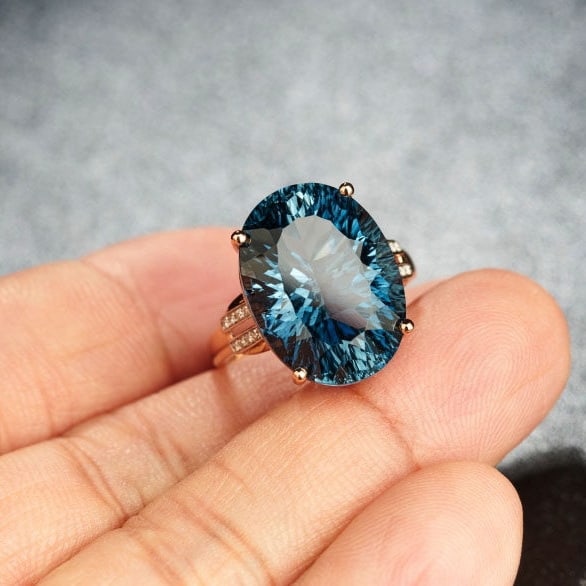 14k Gold 16.52 Ct Natural Topaz & Diamond Ring - 8