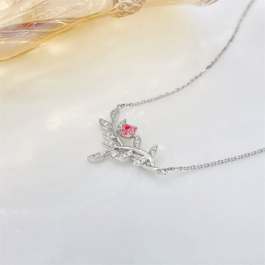 14k Gold 0.20 Ctw Natural Pink Diamond & Diamond Necklace - 3