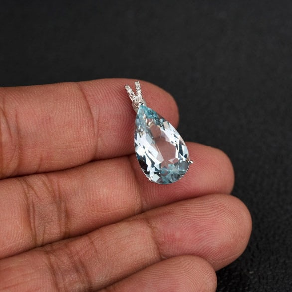 14k Gold 5.56 Ct Natural Aquamarine & Diamond Pendant( Without Chain ) - 5
