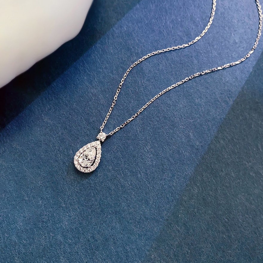 Gia Certified 14k Gold 0.5 Ct Natural H Vs2 Pear Diamond Necklace - 2