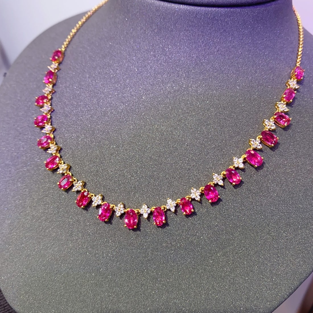 14k Gold 6.85 Ct Natural Ruby & Sapphire Necklace - 4