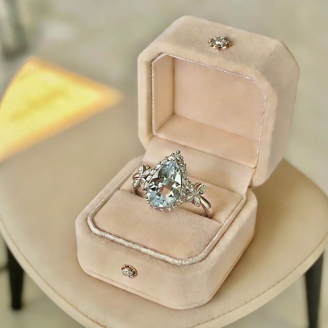 14k Gold 1.2 Ct Natural Aquamarine & Diamond Ring - 3