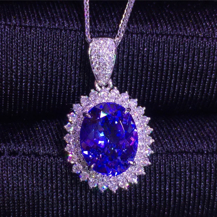 14k Gold 3.2 Ct Natural Tanzanite & Diamond Pendant( Without Chain ) - 4