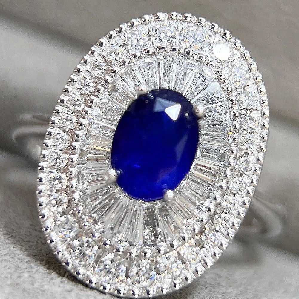 14k Gold 2.87 Ctw Natural Sapphire & Lab Grown Diamond Ring: Ref:231140048 // gold content:14k gold // ring size:7. 25us // // main gemstone:sapphire // shape:oval // carat weight:1. 36ct // color:blue // treatment:natural // // adjacent gemstone 2 : lab