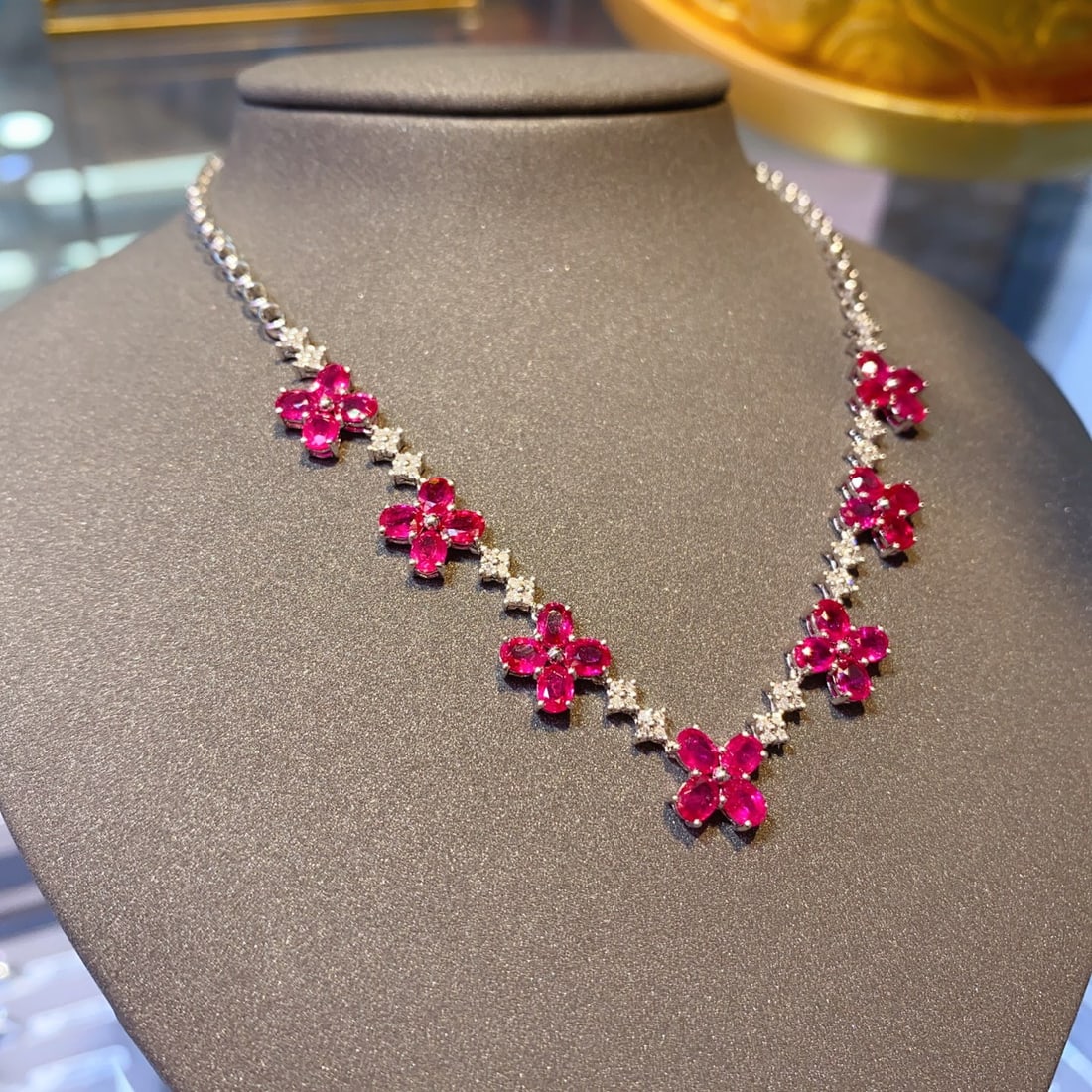 14k Gold 7.21 Ct Natural Ruby & Diamond Necklace - 2