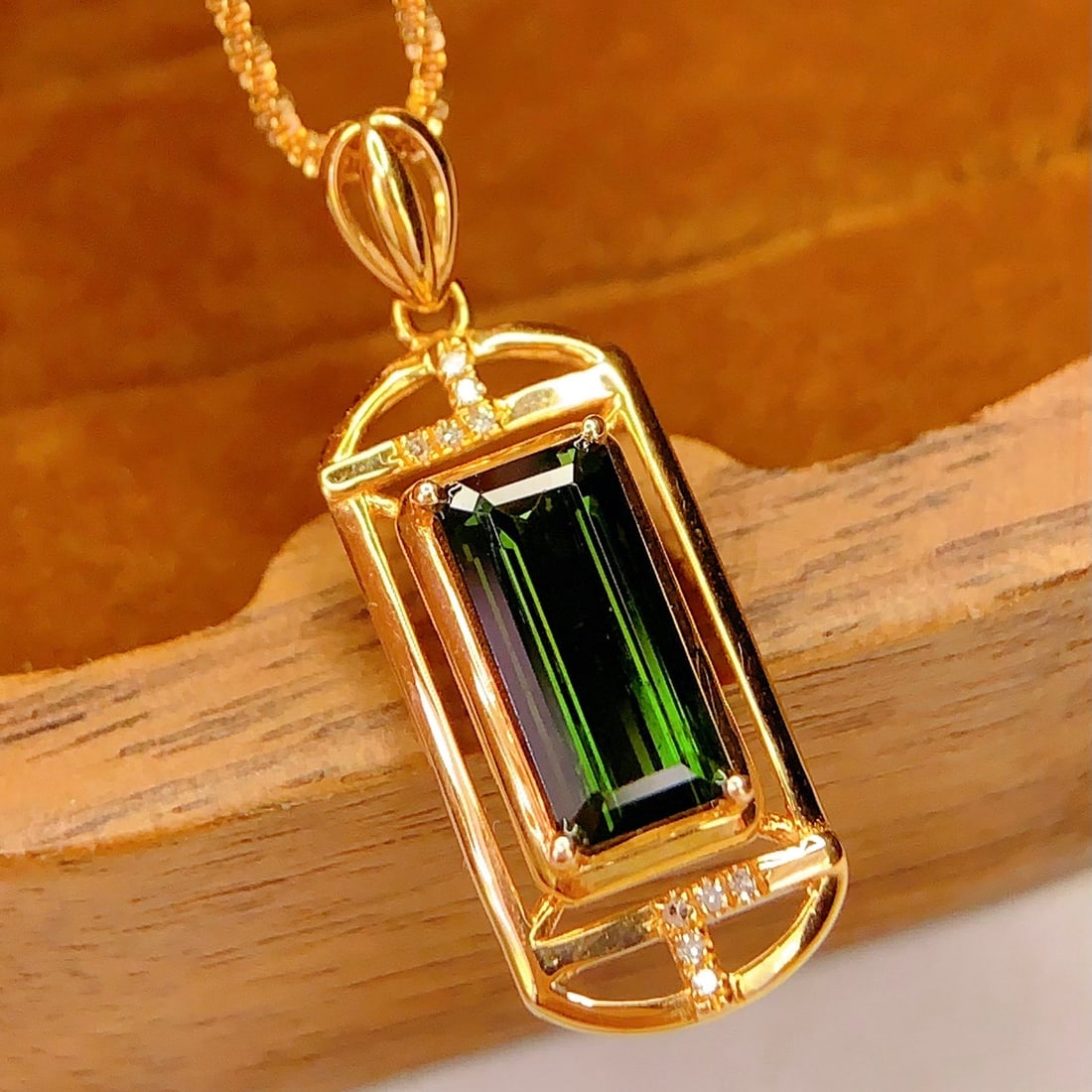 14k Gold 1.6 Ct Natural Tourmaline & Diamond Pendant( Without Chain ) - 2