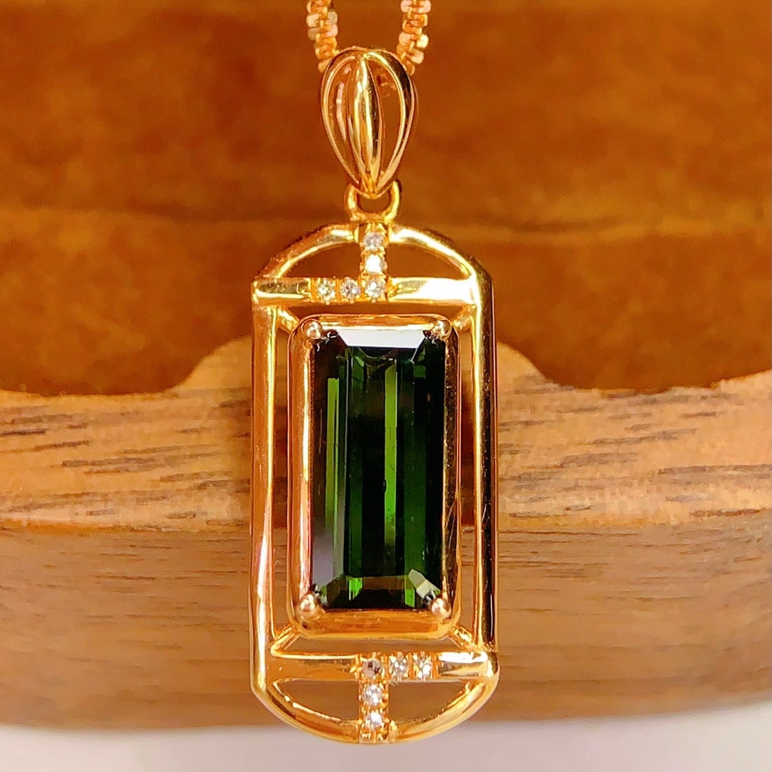 14k Gold 1.6 Ct Natural Tourmaline & Diamond Pendant( Without Chain ) - 3