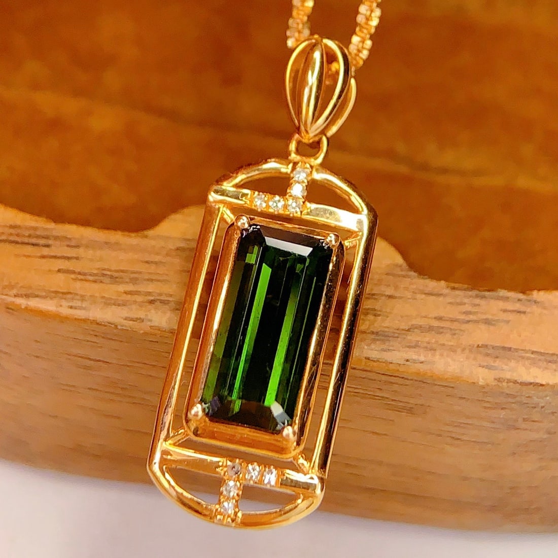 14k Gold 1.6 Ct Natural Tourmaline & Diamond Pendant( Without Chain ) - 4
