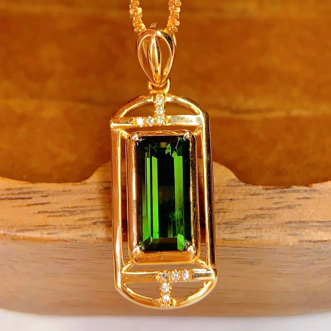 14k Gold 1.6 Ct Natural Tourmaline & Diamond Pendant( Without Chain ) - 6