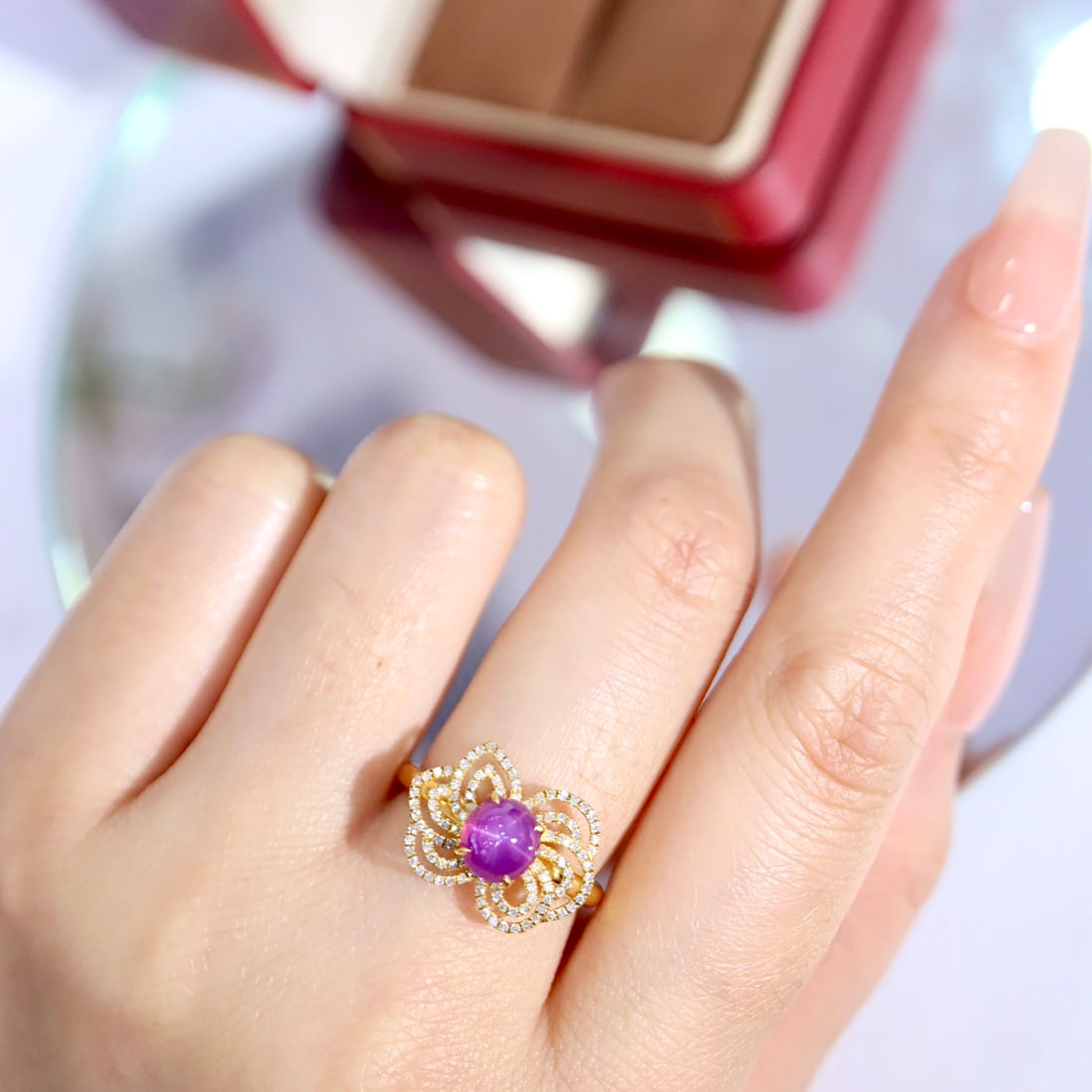 14k Gold 2.36 Ctw Natural Star Sapphire & Diamond Ring - 4