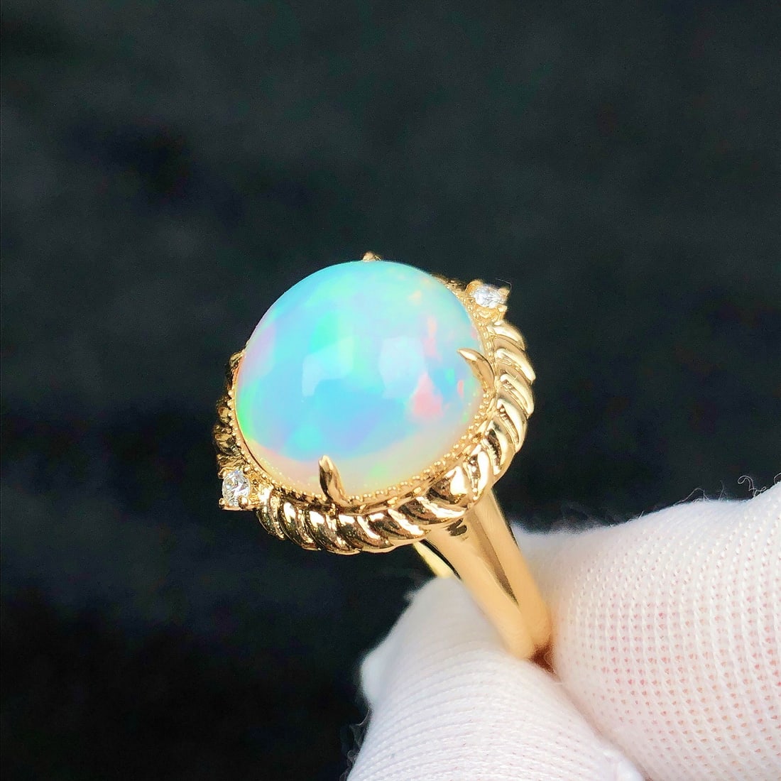 14k Gold 4.47 Ctw Natural Opal & Diamond Ring - 3