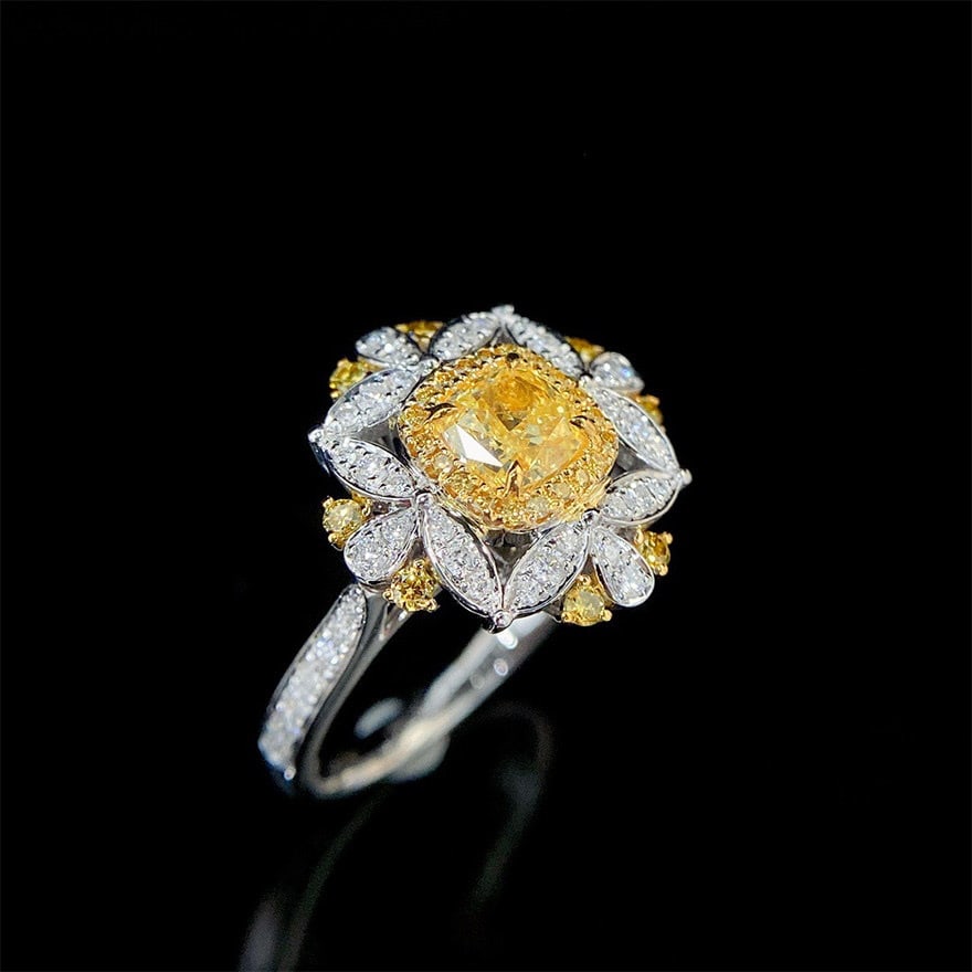 14k Gold 1.33 Ctw Natural Yellow Diamond & Diamond Ring/pendant( Without Chain ): Ref:231140072 // gold content:14k gold // ring size:7. 25us // // main gemstone:yellow diamond // shape:cushion // carat weight:0. 8ct // color:yellow // treatment:natural // // adjacent gemstone