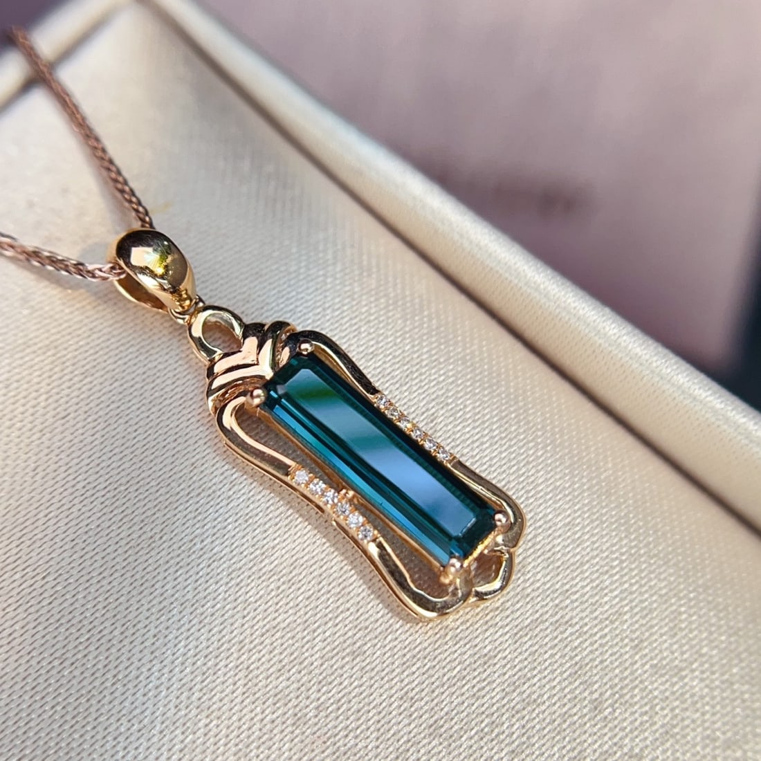 14k Gold 2.23 Ctw Natural Tourmaline & Diamond Pendant( Without Chain ) - 2