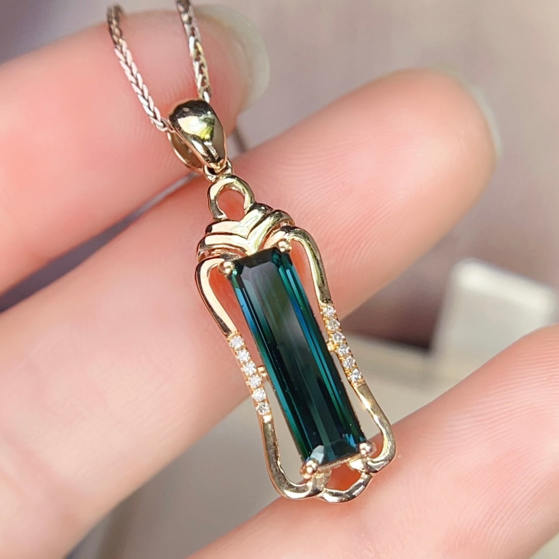 14k Gold 2.23 Ctw Natural Tourmaline & Diamond Pendant( Without Chain ) - 6