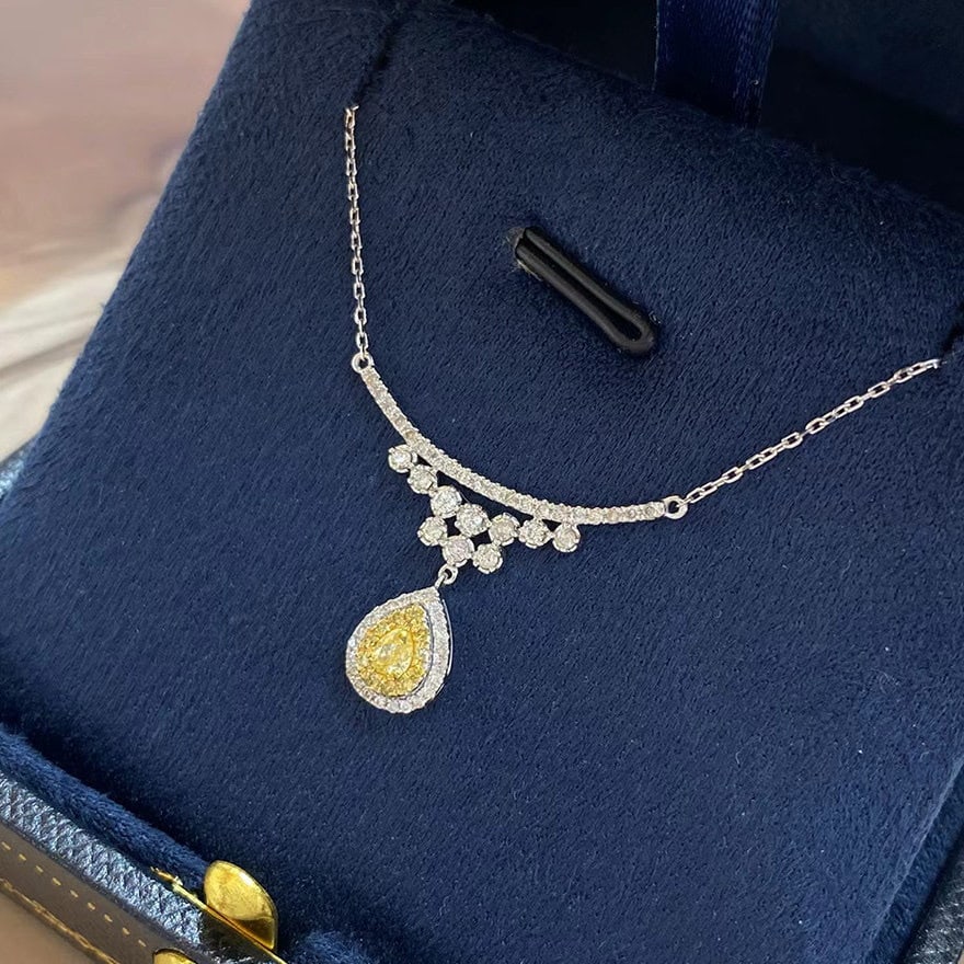 14k Gold 0.38 Ctw Natural Yellow Diamond & Diamond Necklace - 2