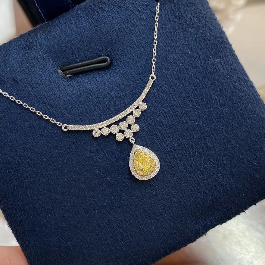 14k Gold 0.38 Ctw Natural Yellow Diamond & Diamond Necklace - 3