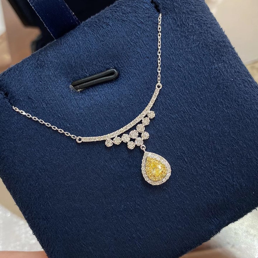 14k Gold 0.38 Ctw Natural Yellow Diamond & Diamond Necklace - 4