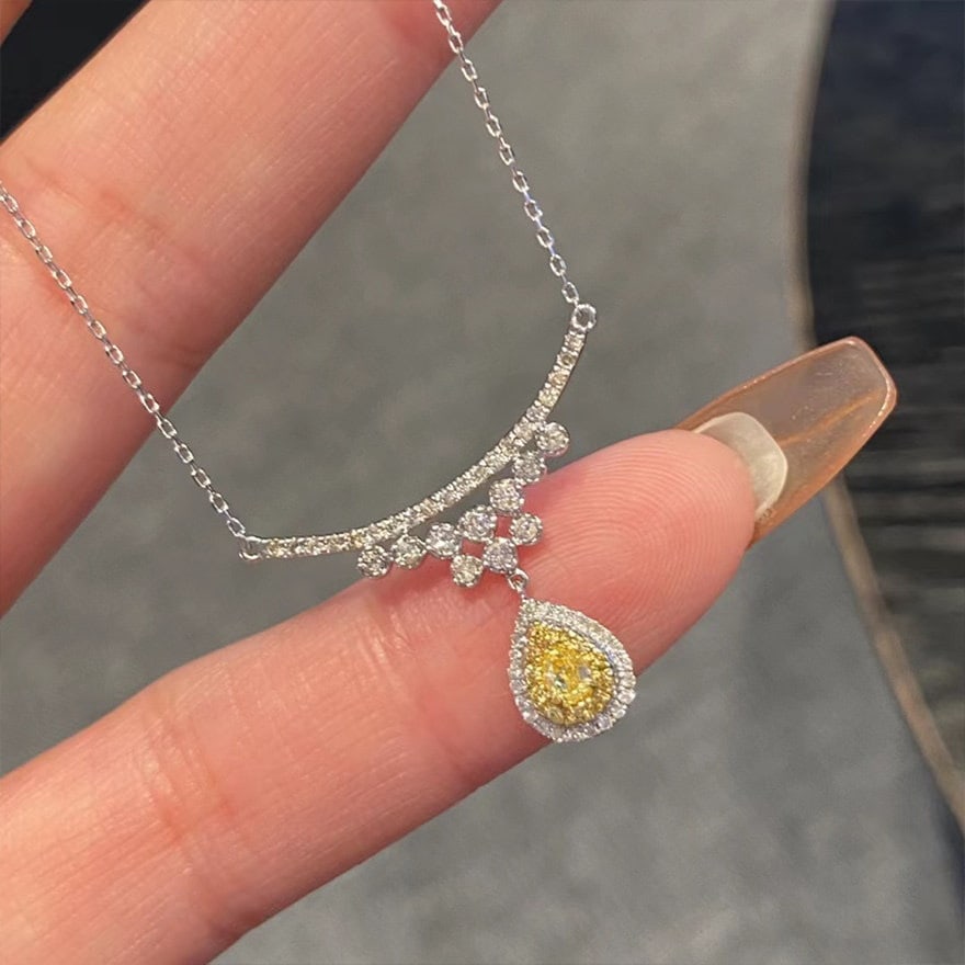 14k Gold 0.38 Ctw Natural Yellow Diamond & Diamond Necklace - 5