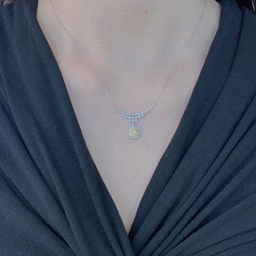 14k Gold 0.38 Ctw Natural Yellow Diamond & Diamond Necklace - 6