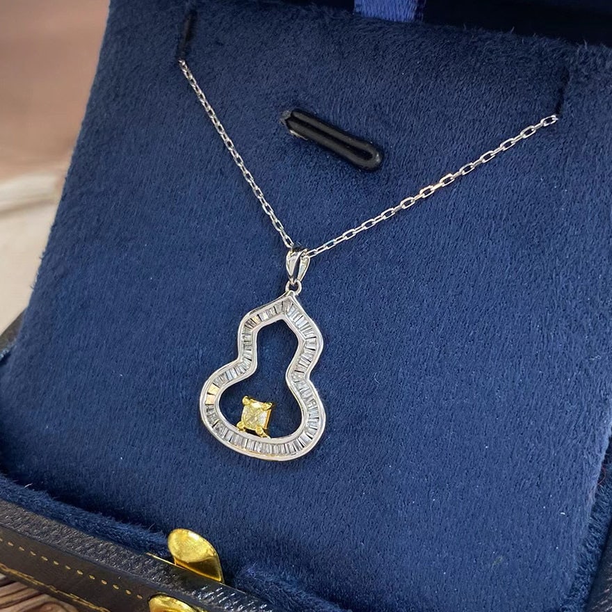 14k Gold 0.38 Ctw Natural Yellow Diamond & Diamond Necklace: Ref:231140086 // gold content:14k gold // main gemstone:yellow diamond // shape:cushion // carat weight:0. 11ct // color:yellow // treatment:natural // // adjacent gemstone 2 : diamond //