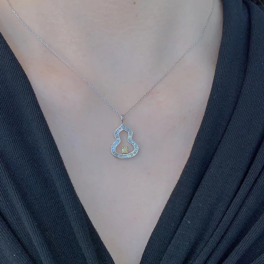 14k Gold 0.38 Ctw Natural Yellow Diamond & Diamond Necklace - 6