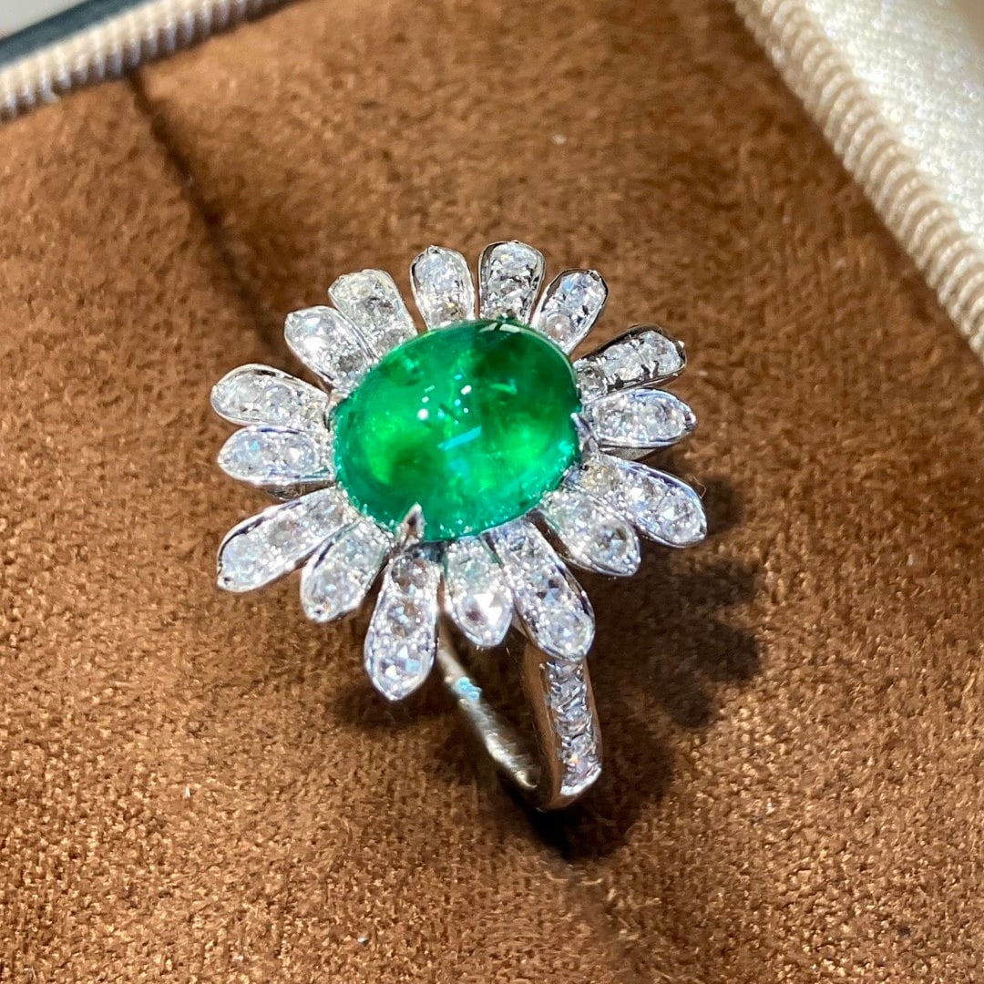 14k Gold 3.28 Ctw Natural Emerald & Diamond Ring - 4