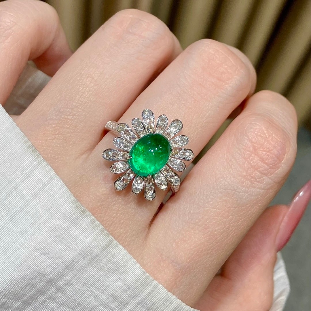 14k Gold 3.28 Ctw Natural Emerald & Diamond Ring - 6
