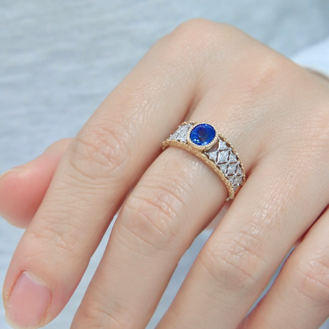 14k Gold 1.29 Ctw Natural Sapphire & Diamond Ring - 5