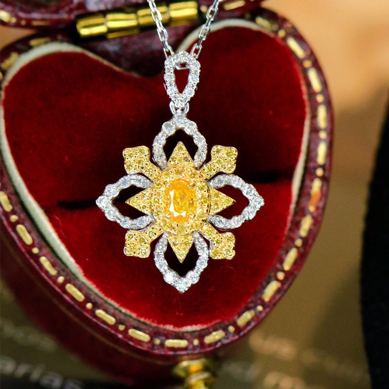 14k Gold 0.68 Ctw Natural Yellow Diamond & Diamond Necklace - 2