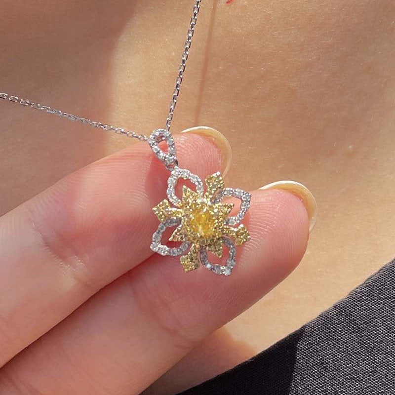 14k Gold 0.68 Ctw Natural Yellow Diamond & Diamond Necklace - 3