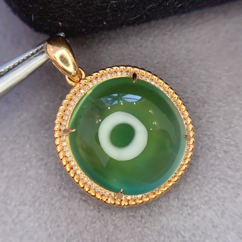 14k Gold 18.9 Ct Natural Prehnite & Diamond Pendant( Without Chain ) - 2