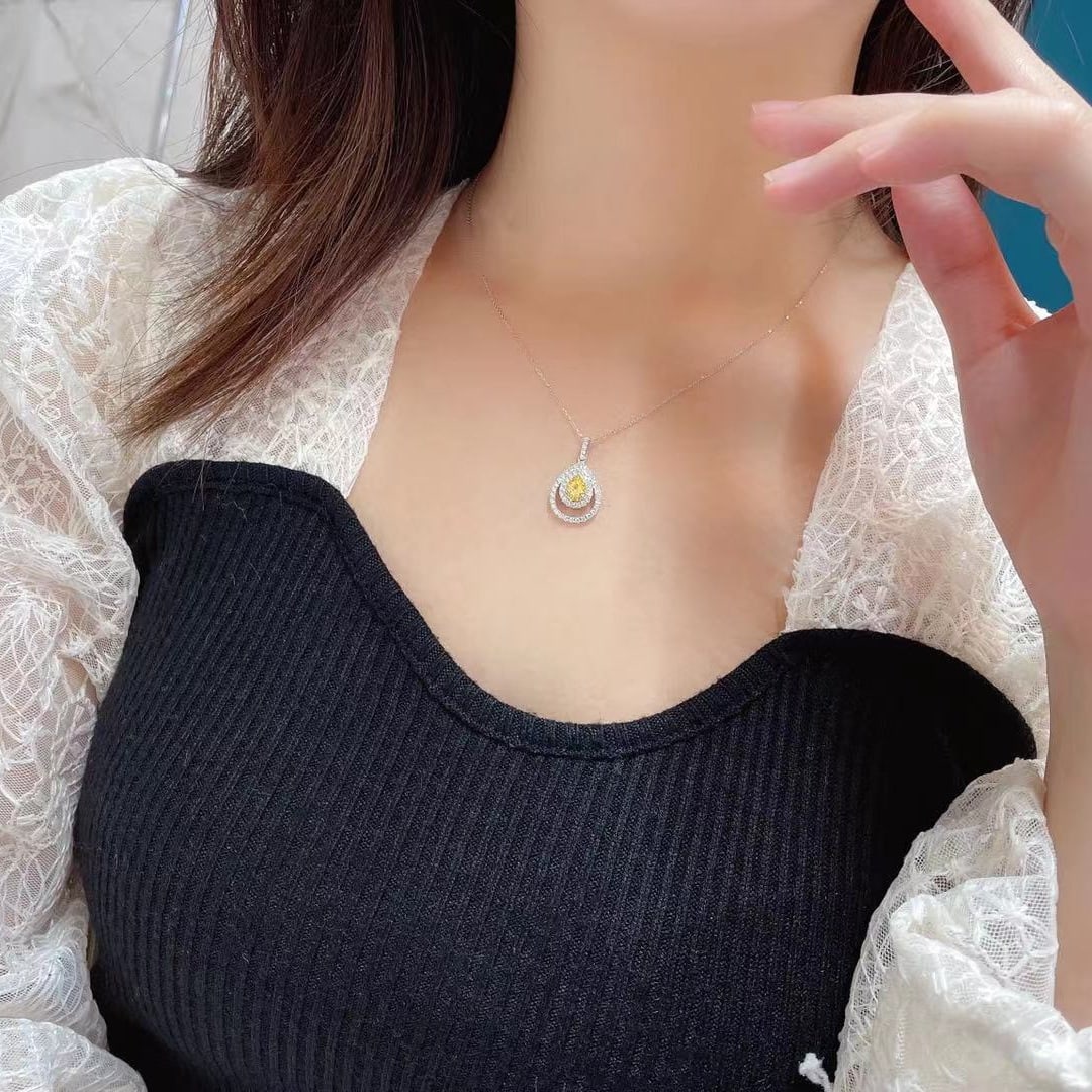 14k Gold 0.59 Ctw Natural Yellow Diamond & Diamond Necklace - 2