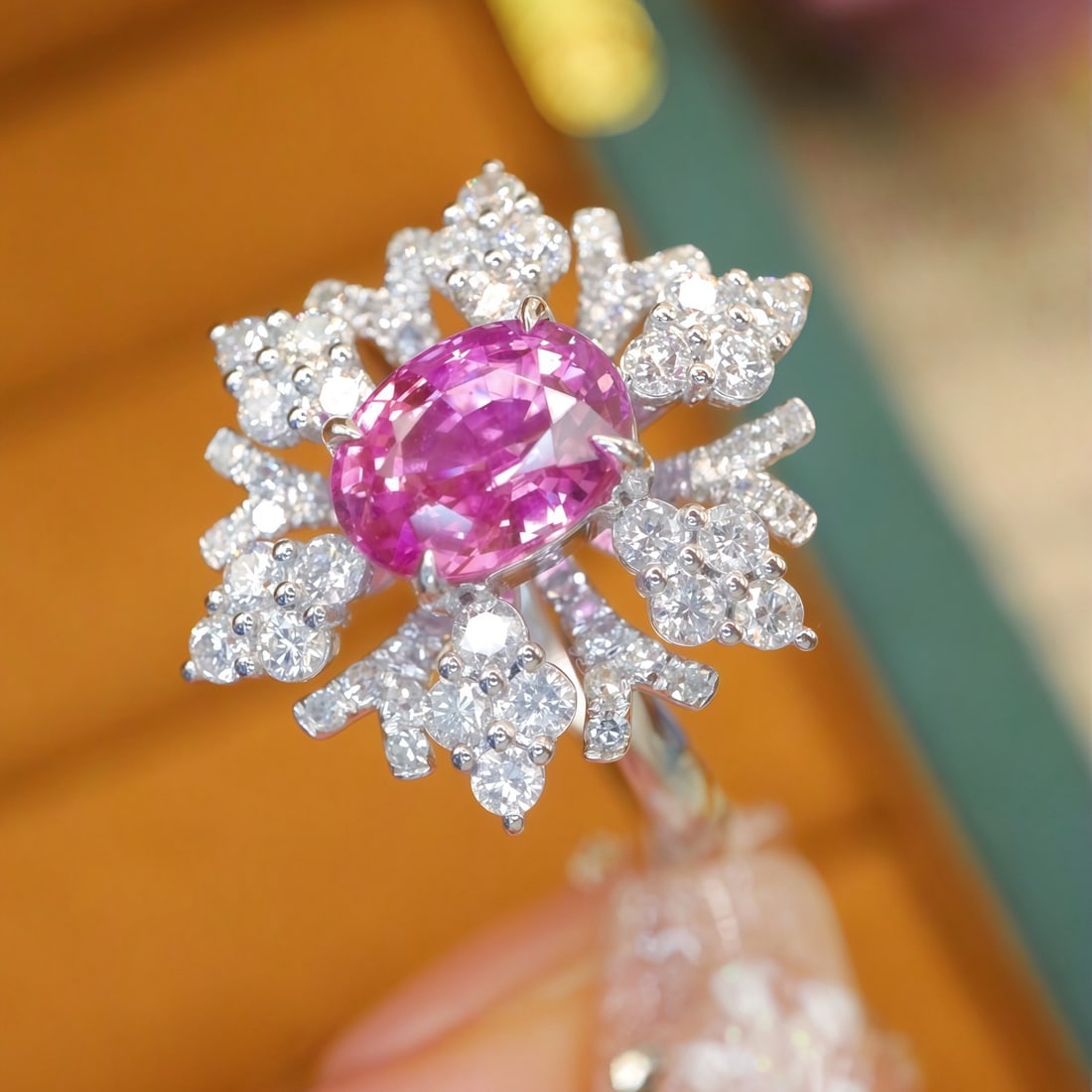 14k Gold 2.81 Ctw Natural Padparadscha Sapphire & Diamond Ring - 2