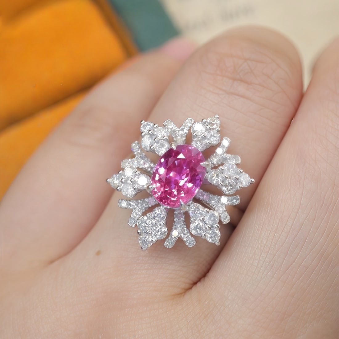 14k Gold 2.81 Ctw Natural Padparadscha Sapphire & Diamond Ring - 5