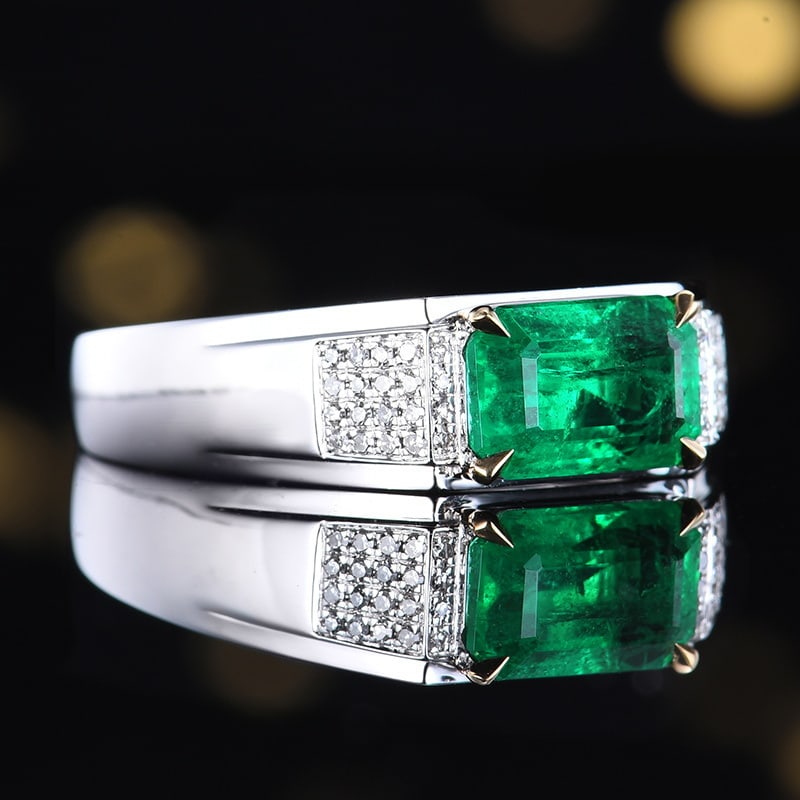 14k Gold 1.66 Ctw Vivid Green Natural Emerald & Diamond & Men¡¯s Ring - 4