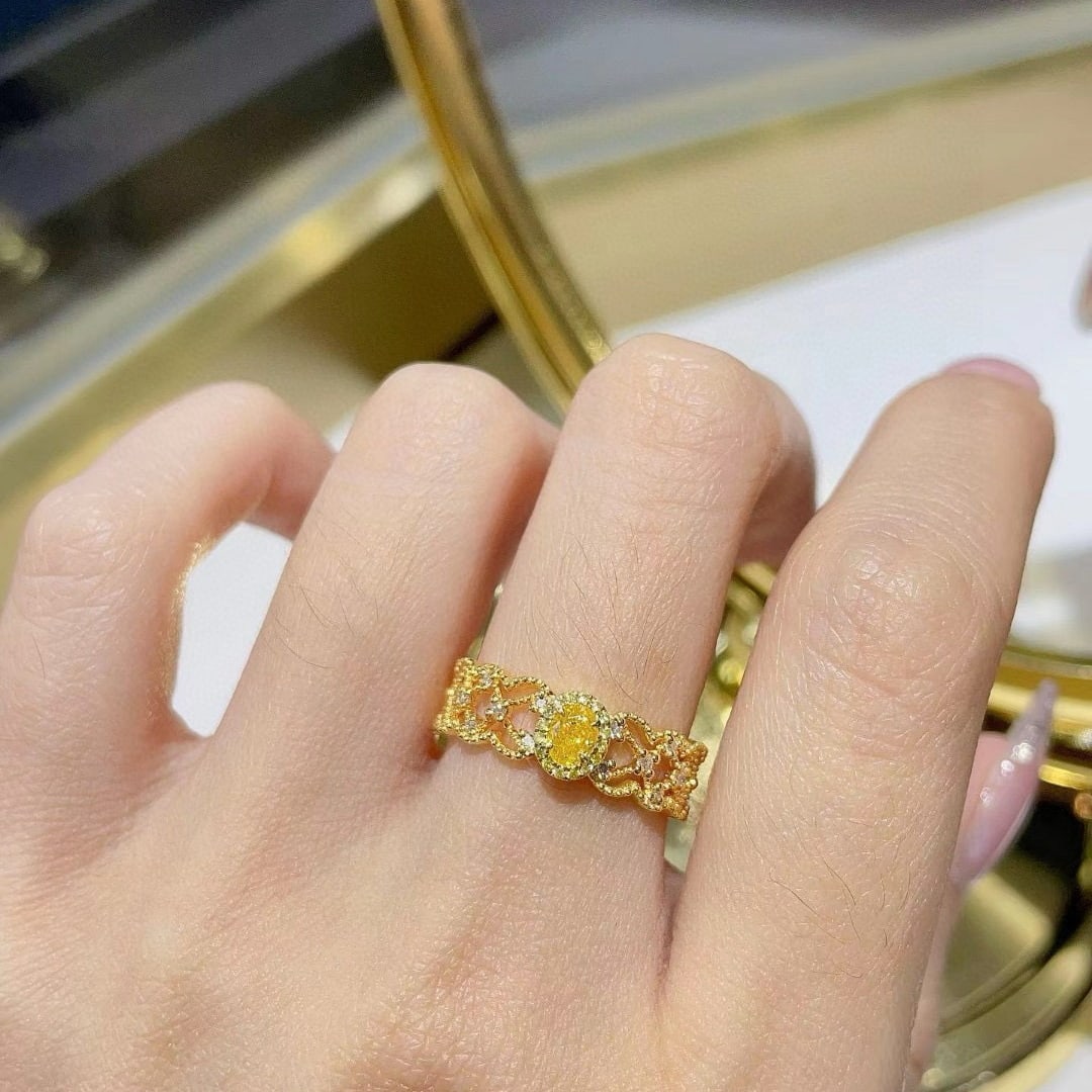 14k Gold 0.31 Ctw Natural Yellow Diamond & Diamond Ring - 3