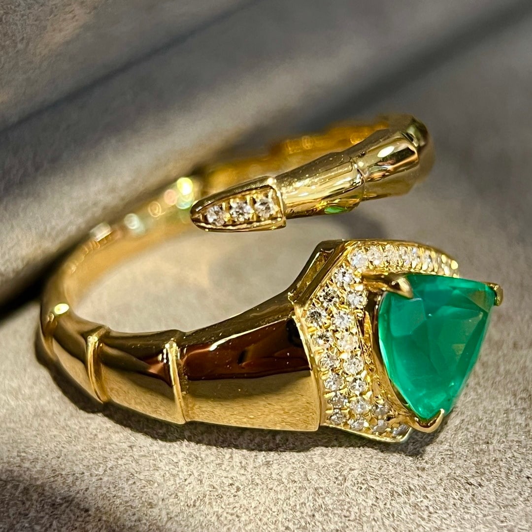 14k Gold 1.44 Ctw Natural Emerald & Diamond Ring - 7