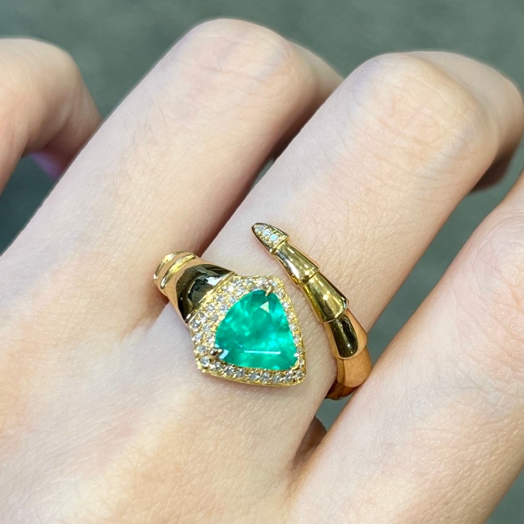 14k Gold 1.44 Ctw Natural Emerald & Diamond Ring - 8